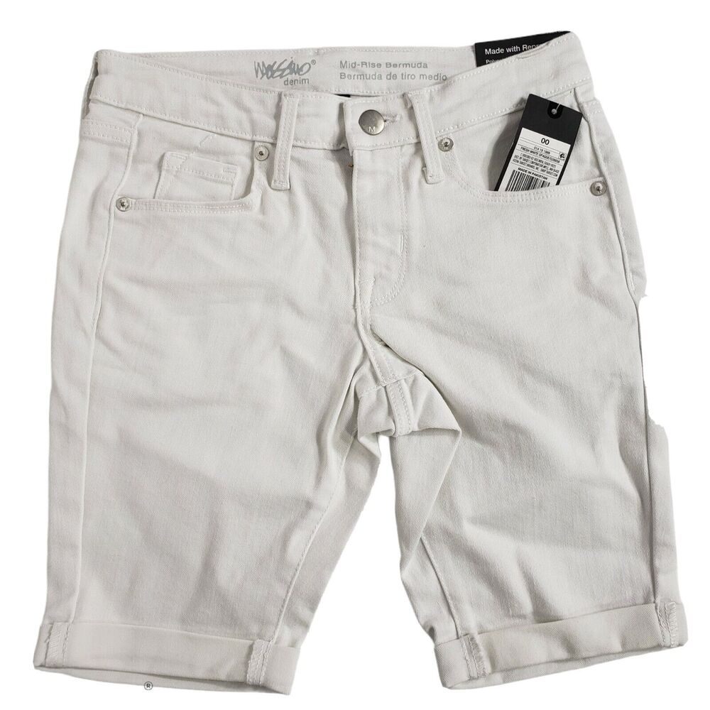 Mossimo Womens Bermuda Shorts Size 00 Mid Rise Power Stretch Denim Fresh White